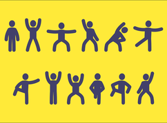 Strichmännchen zeigen unterschiedliche Fitnessübungen vor