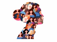 viele Frauensilhoutten in einem Frauenkopf Scherenschnitt